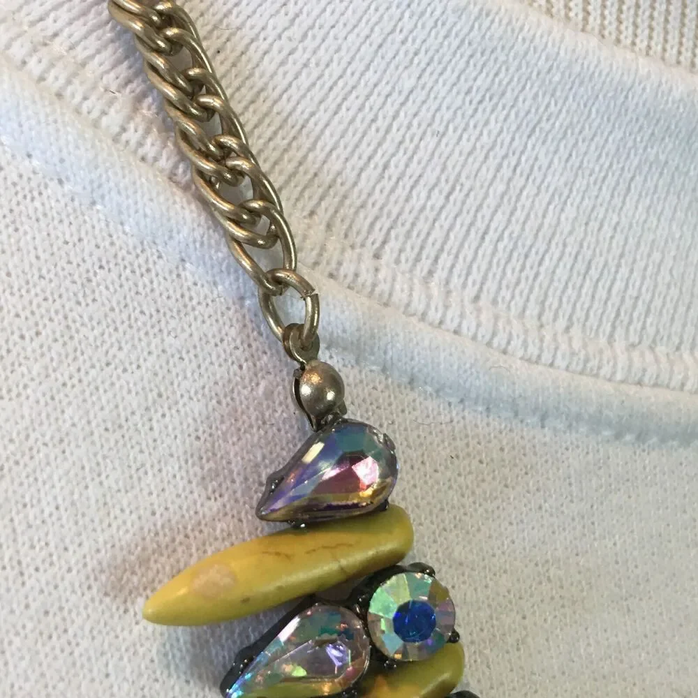 Rhinestone Necklace 21 Inch Gold Tone Chain Yellow Spike Statement Necklace